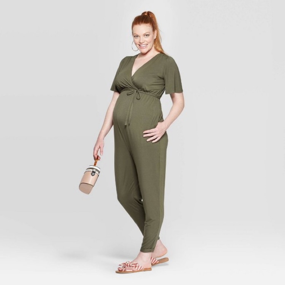 Green maternity jumpsuit